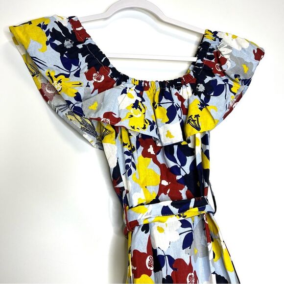 ZARA Floral Print Off The Shoulder Linen Blend Midi Dress XS - Picture 9 of 12